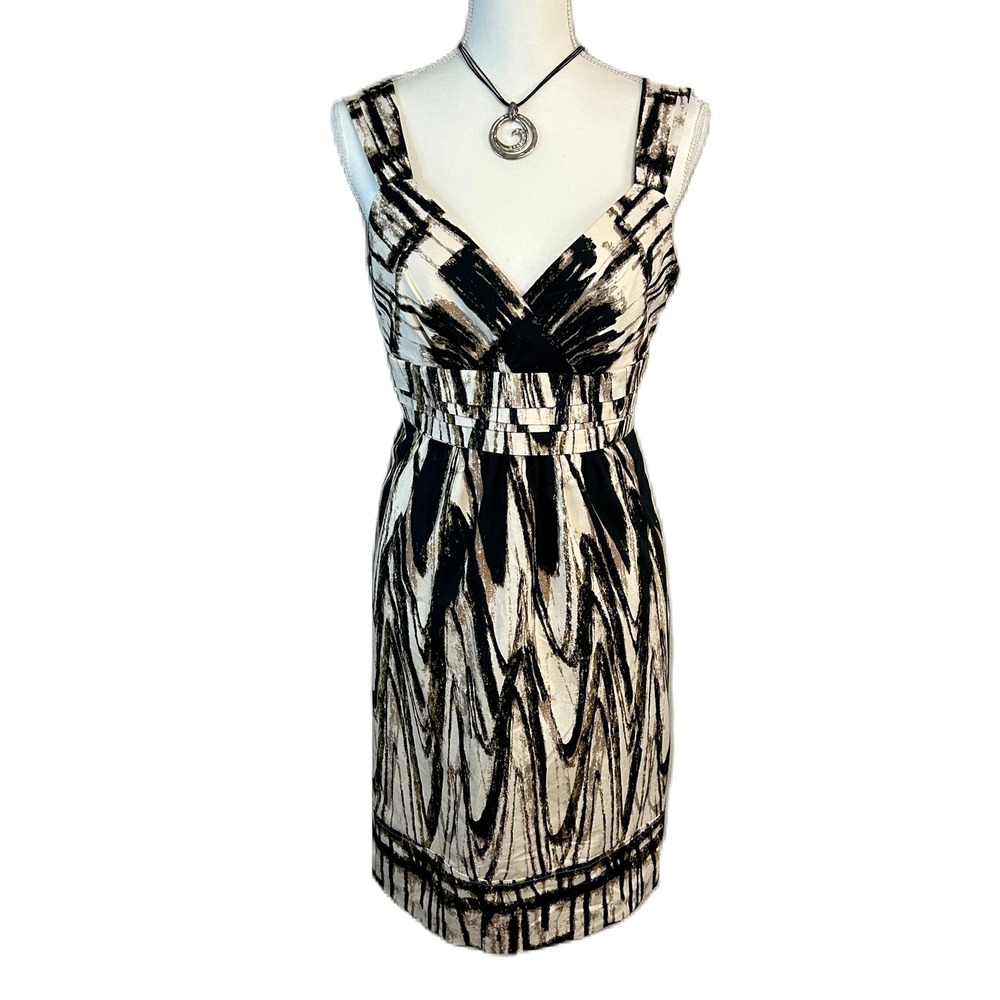 Ann Taylor Abstract Print Babydoll Dress 8 Empire Cotton Tan‎ Career Event NWT